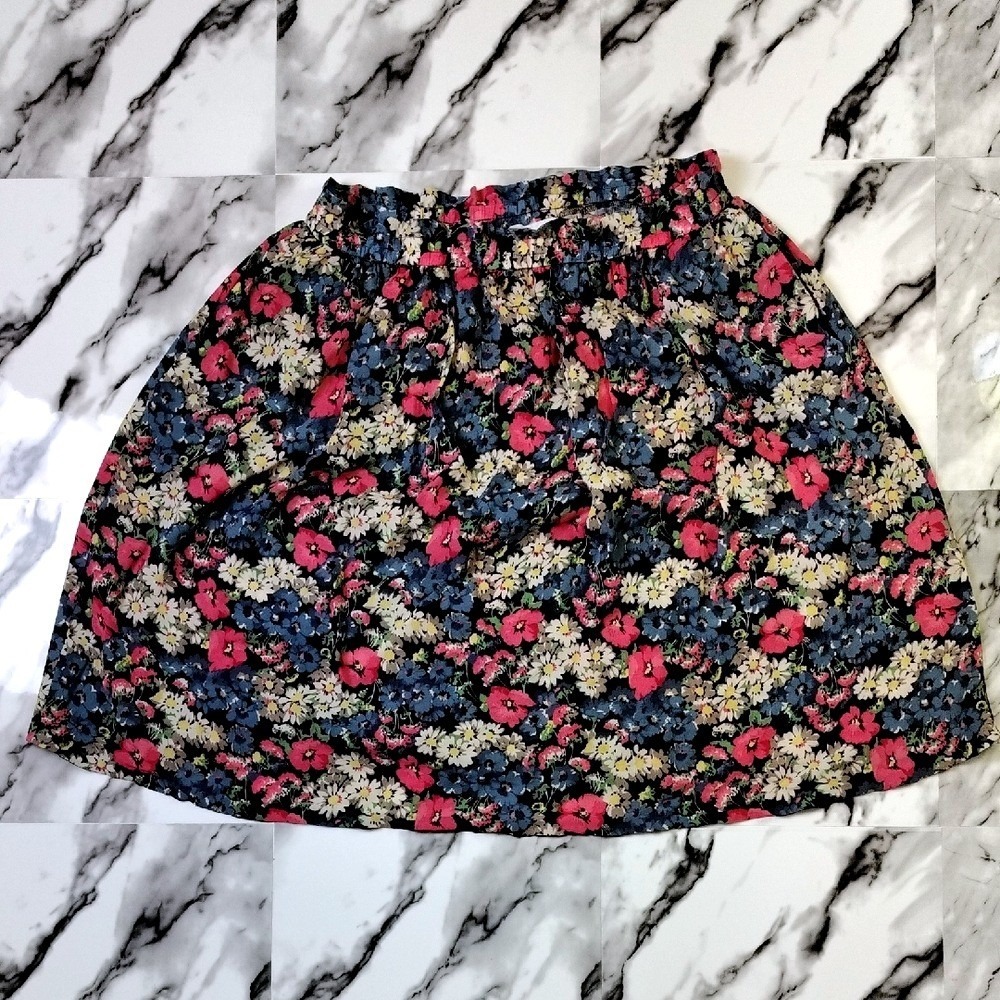 Jones New York Rayon Gathered Floral Skirt Size 12 Pink‎ Blue Elastic Waist Midi